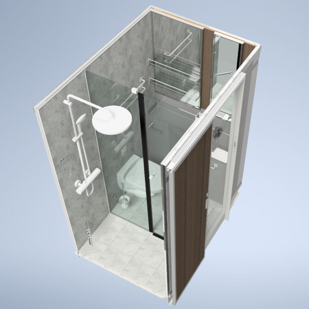 Prefabricated wet unit module for cruise ship pictured from upward